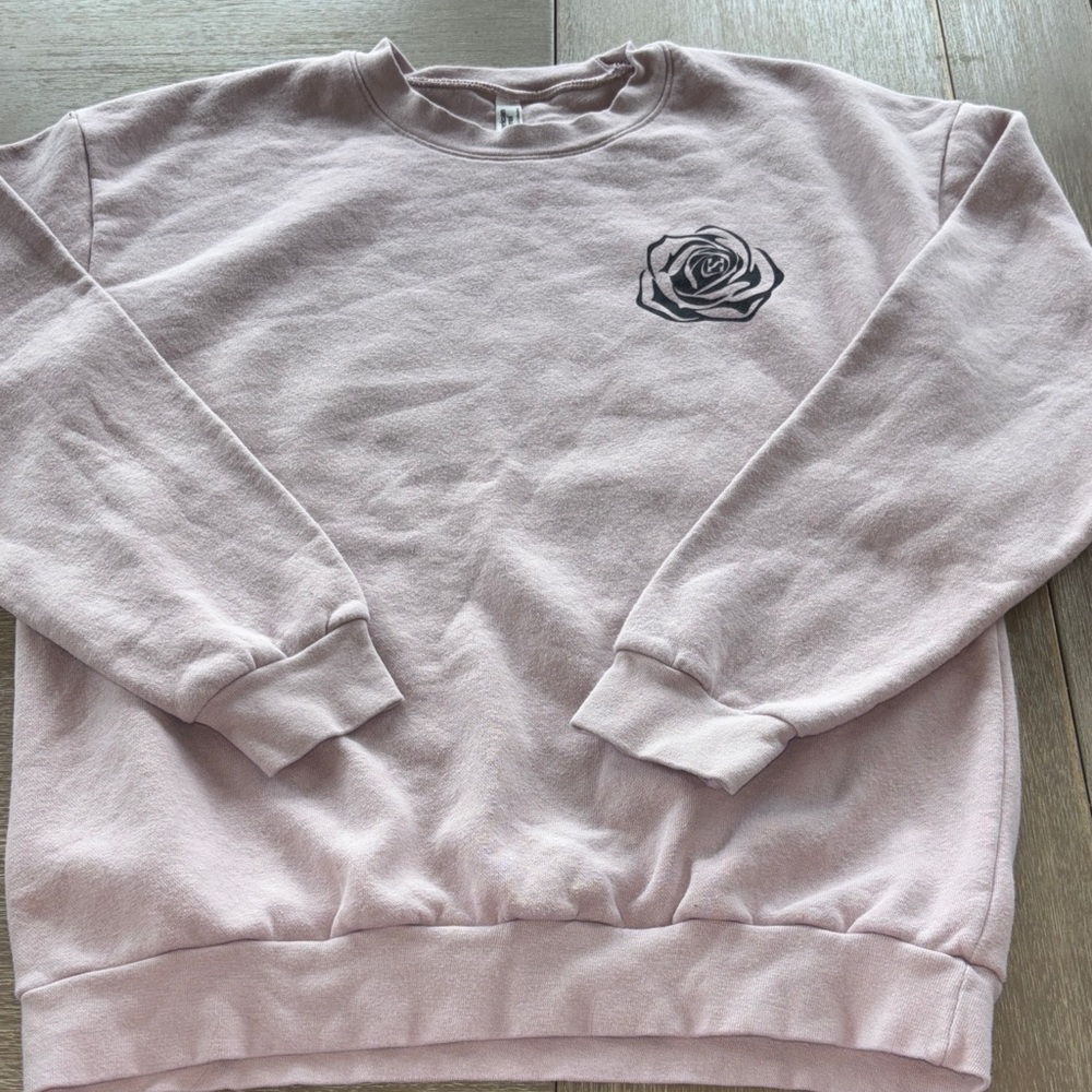 American Apparel Light Pink Crewneck Sweatshirt with Black Rose Graphic